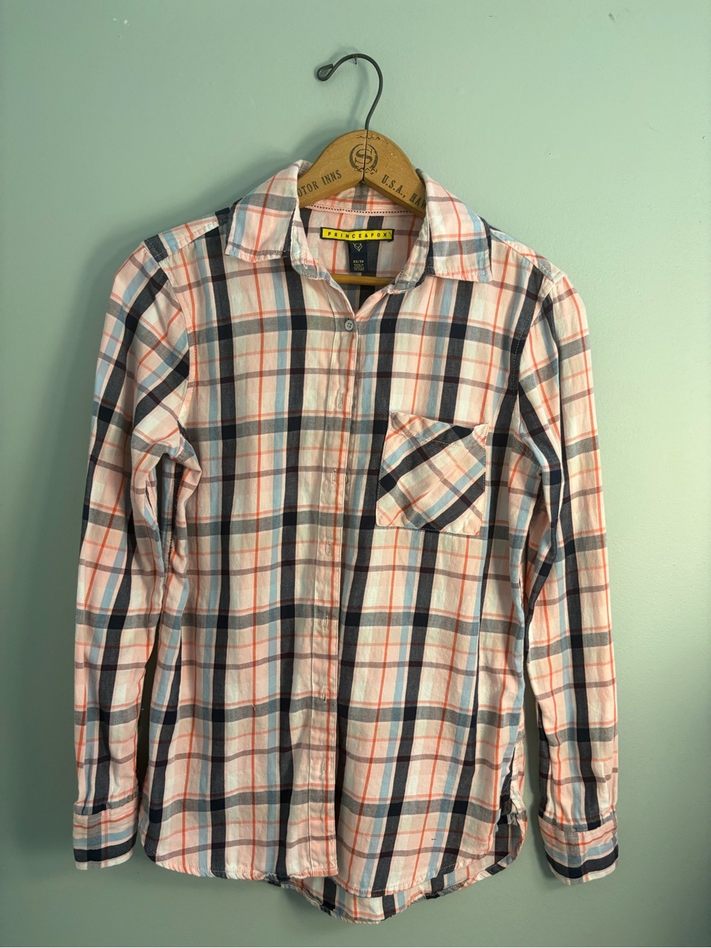 Prince & Fox Plaid Button-Down Shirt in White, Navy & Coral- Unisex